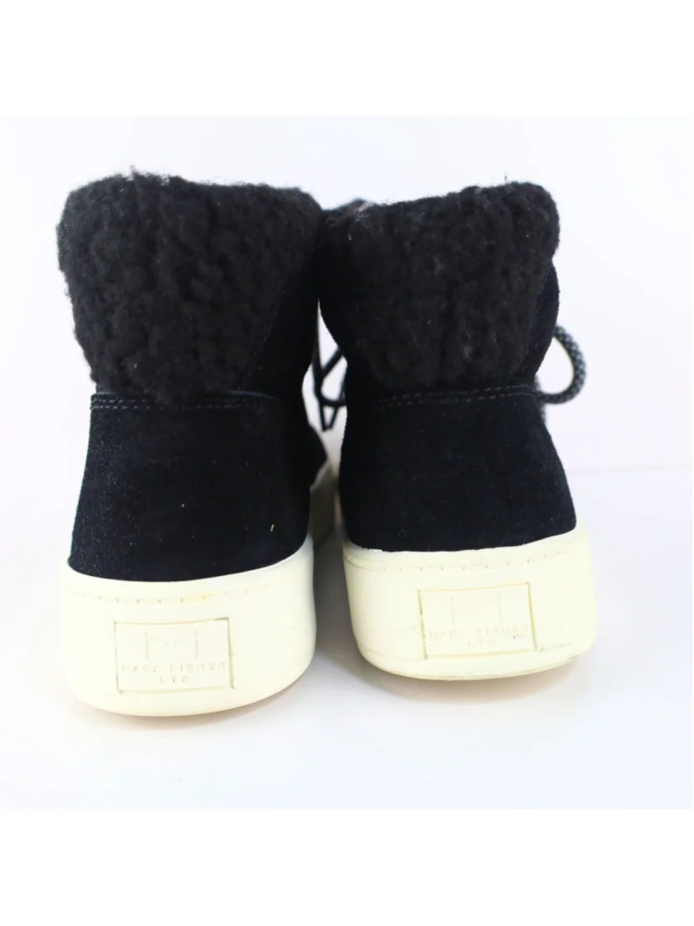 Marc Fisher Summa Genuine Shearling Suede High Top Sneaker Women Black 7M- 0169